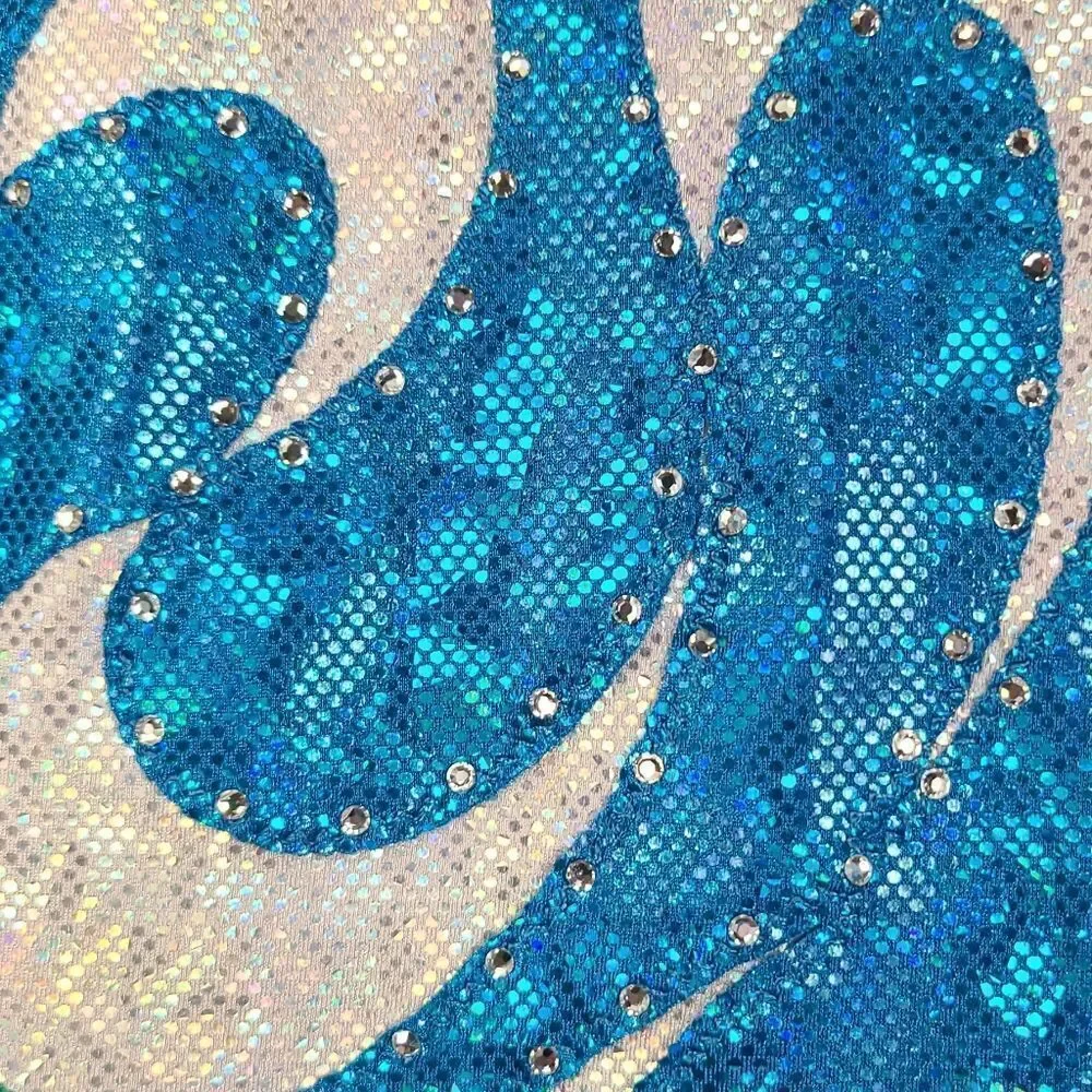 Turquoise Sparkle Gymnastics Leotard Holographic Rhinestone Long Sleeve Girl CLA